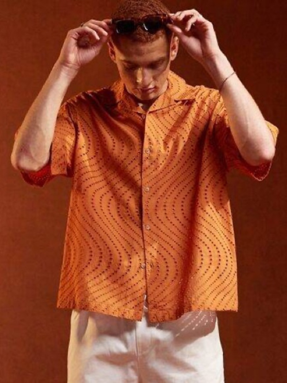ASOS Oversized Boxy Camp Collar Shirt Orange Swirl Print 100% Cotton Size Large